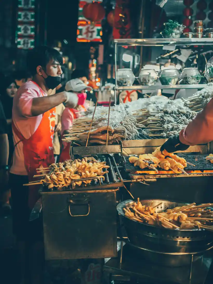 Yaowarat roast duck, seafood grill, and street-food skewers