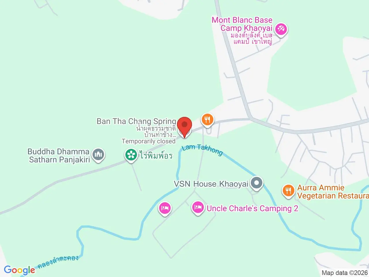 Static map showing Ban Tha Chang Spring in Khao Yai