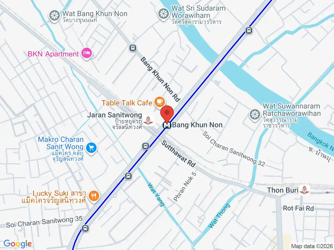 Map showing the location of Bang Khun Non station