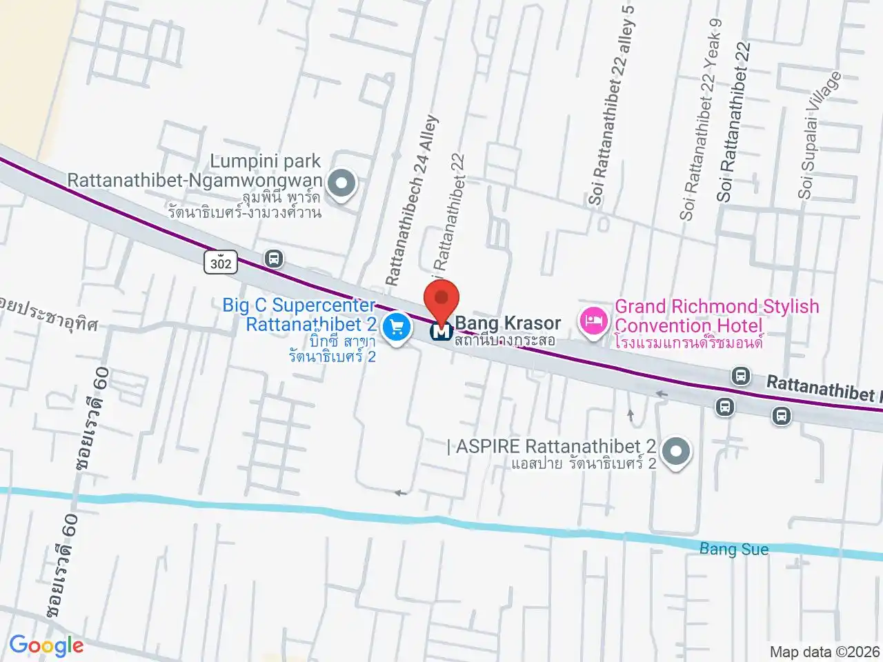 Map showing the location of Bang Krasor station