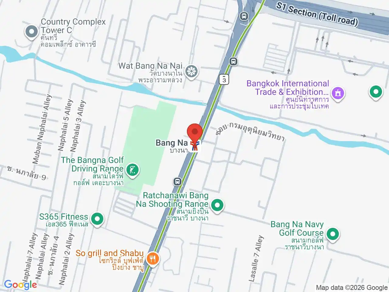 Map showing the location of Bang Na station