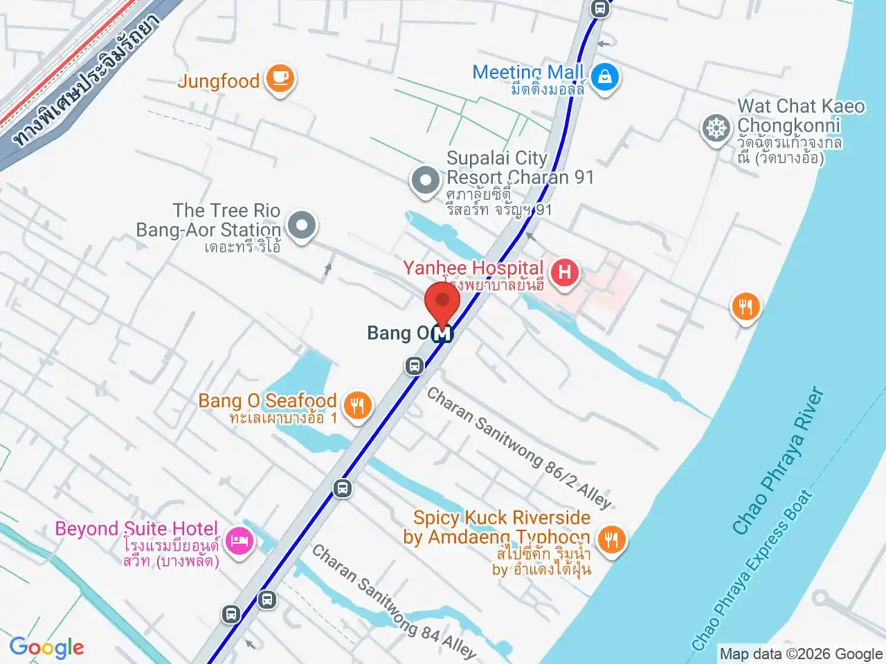 Map showing the location of Bang O station