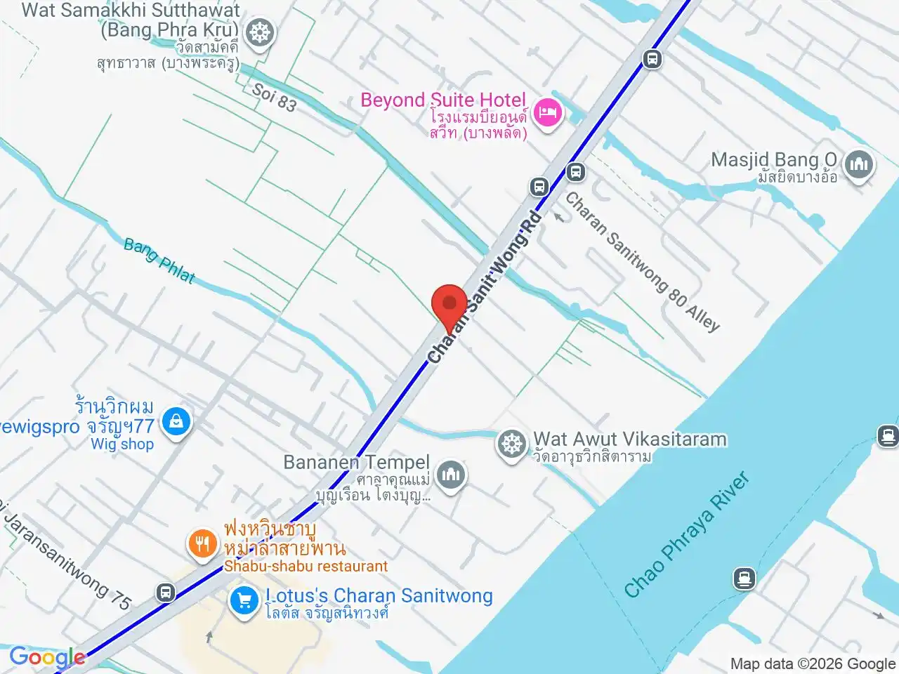 Map showing the location of Bang Phlat station