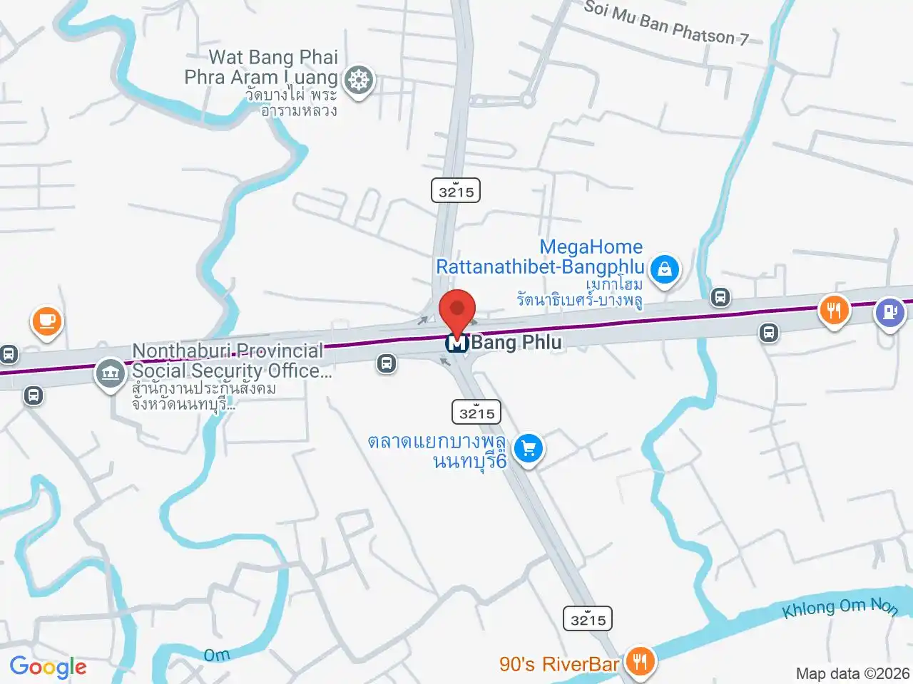 Map showing the location of Bang Phlu station