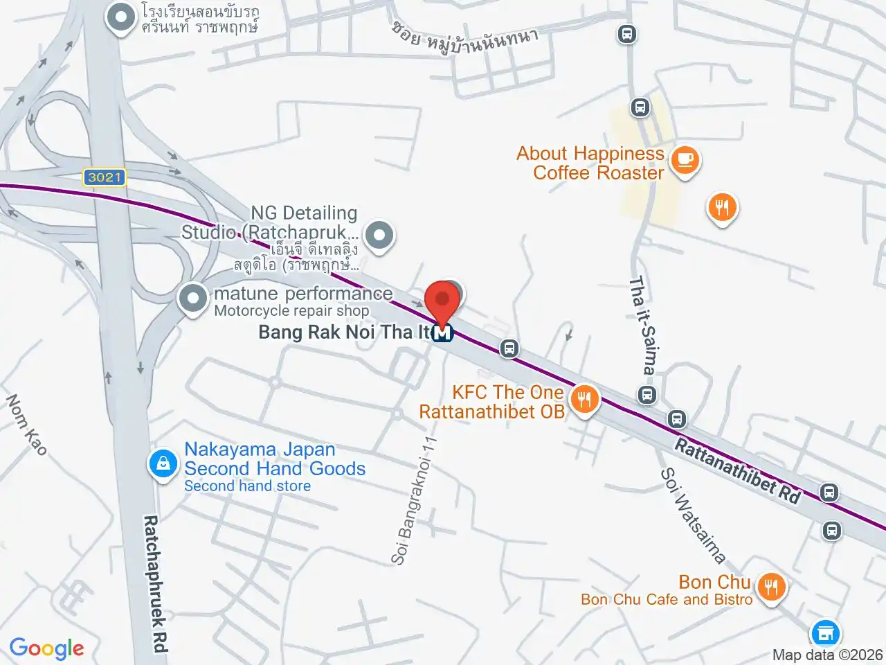 Map showing the location of Bang Rak Noi Tha It station
