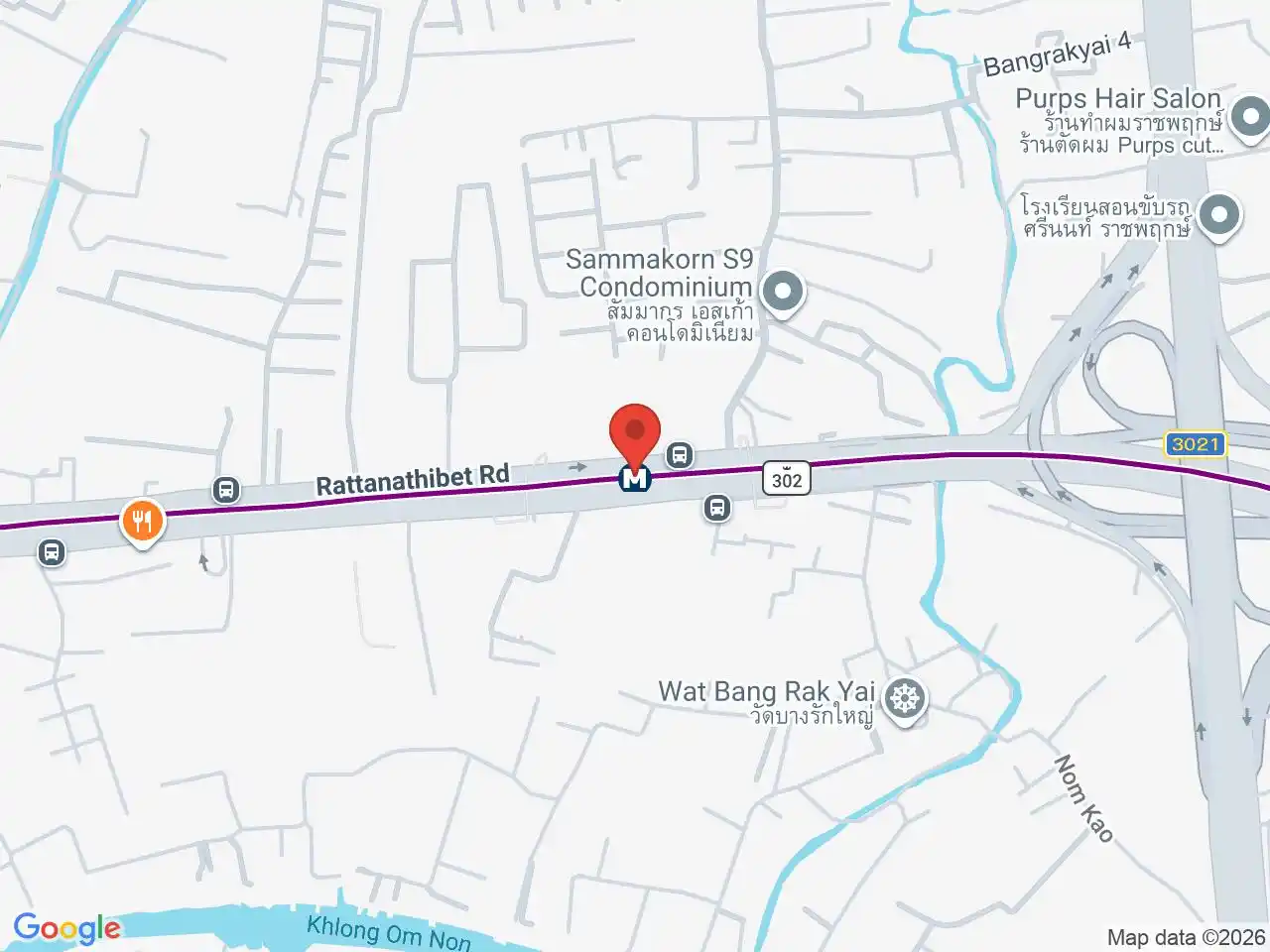 Map showing the location of Bang Rak Yai station
