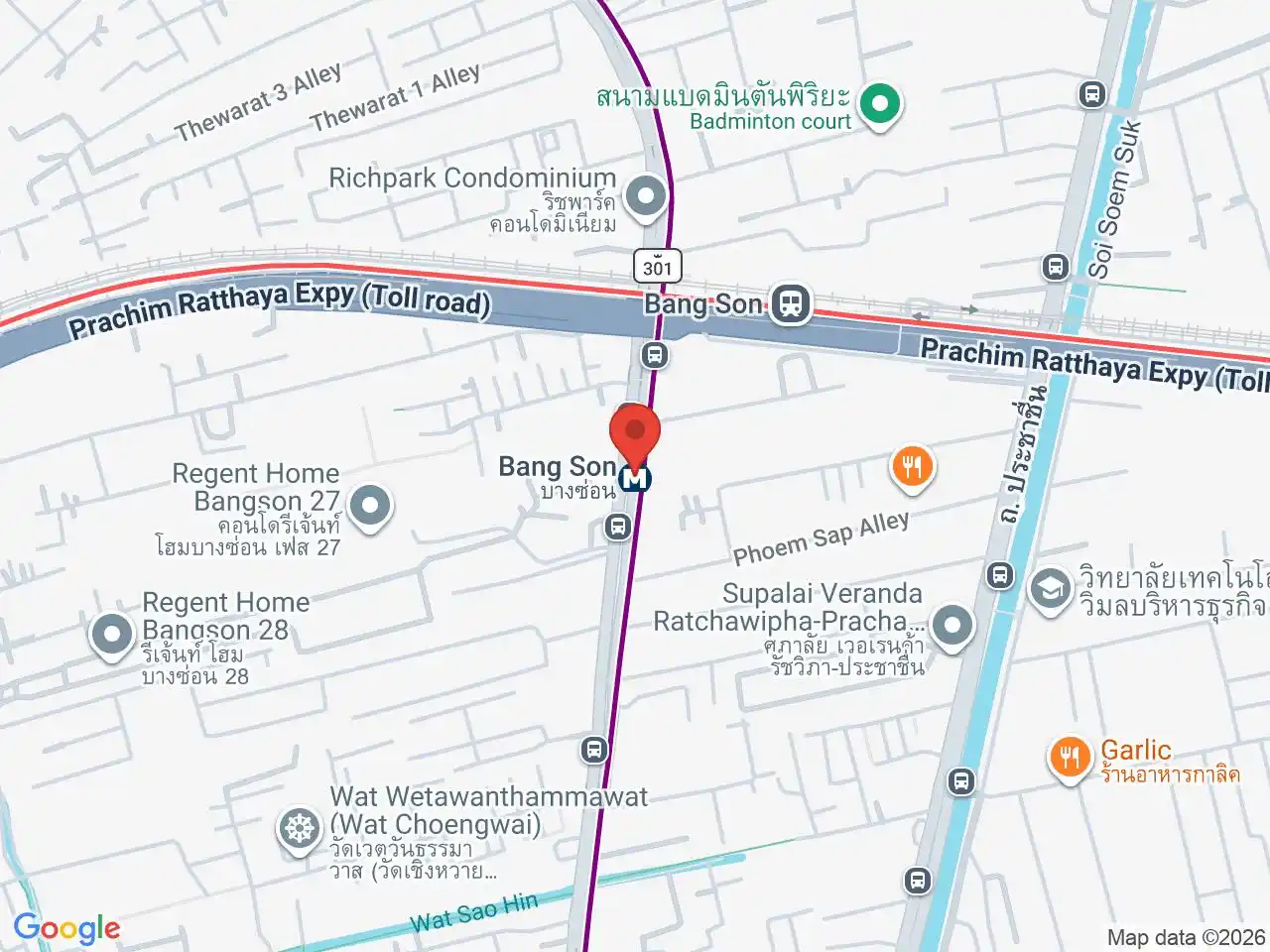 Map showing the location of Bang Son station