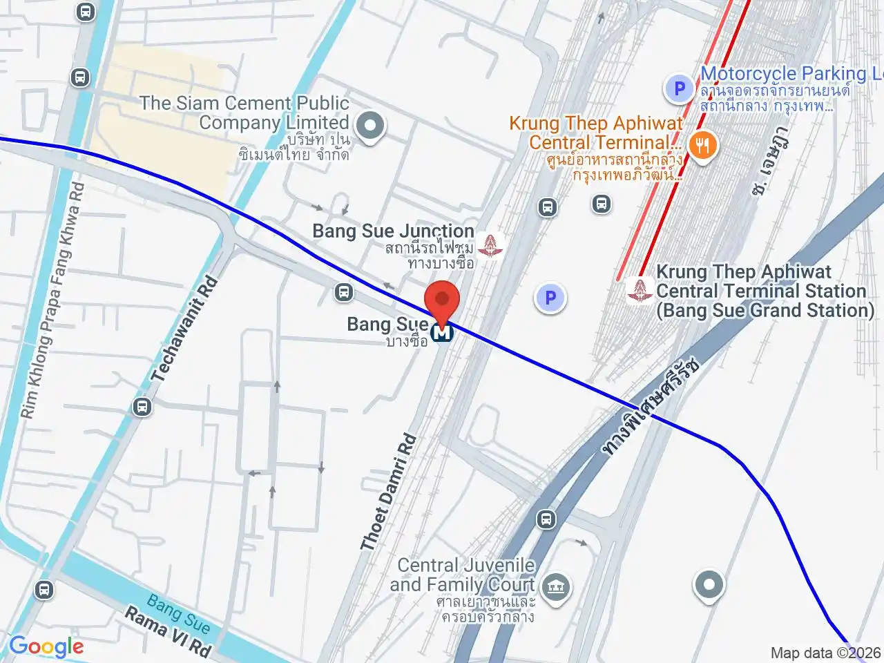 Map showing the location of Bang Sue station