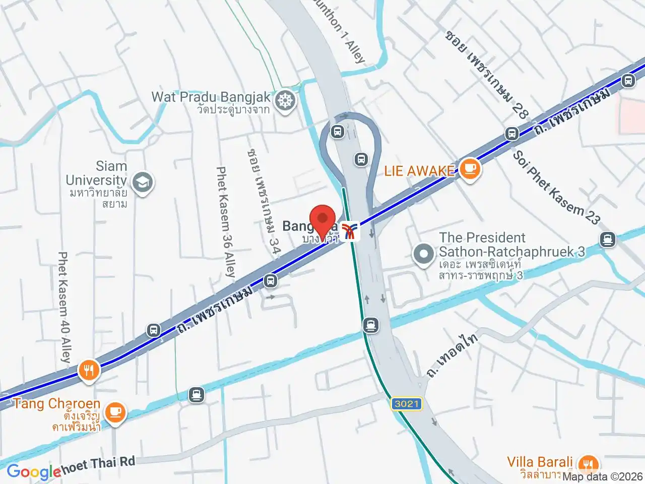 Map showing the location of Bang Wa station