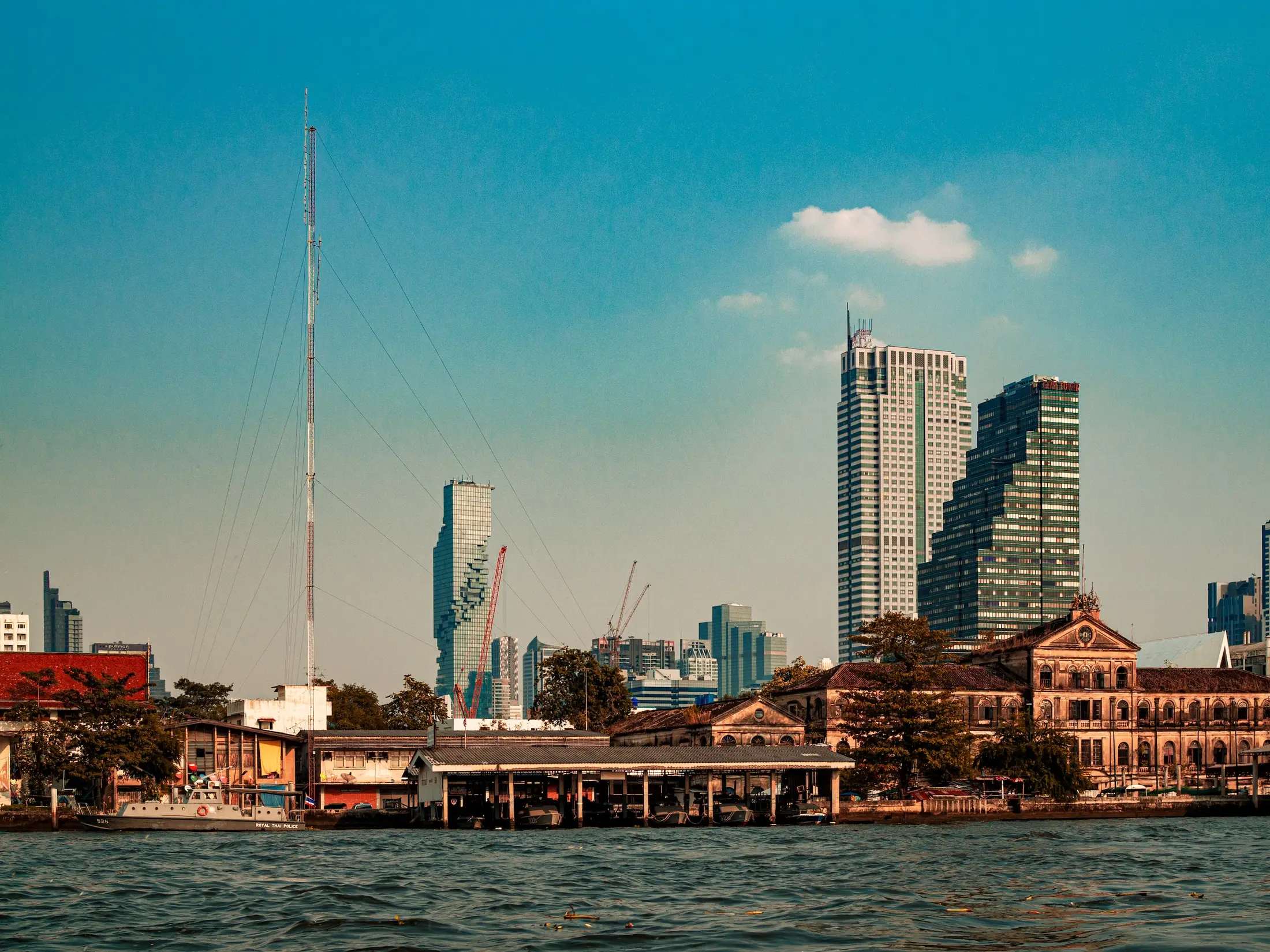 Historic Bangkok riverside skyline