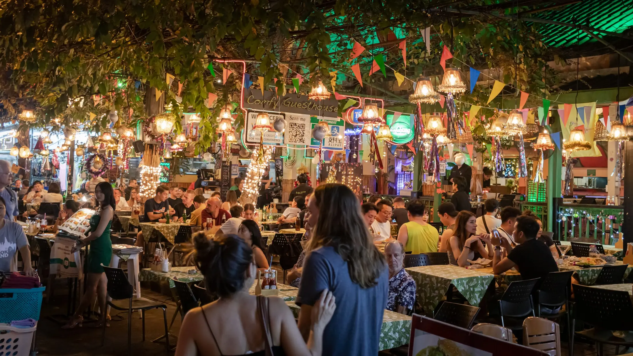 Bangkok local restaurant table with Thai food