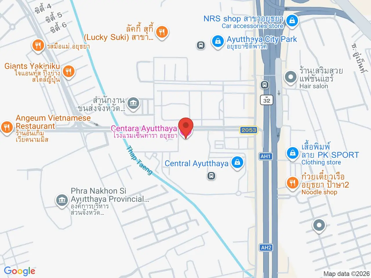 Static map showing Centara Ayutthaya in Ayutthaya