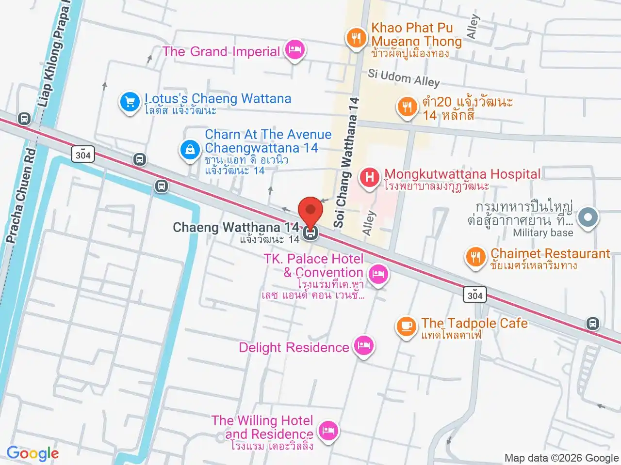 Map showing the location of Chaeng Watthana 14 station