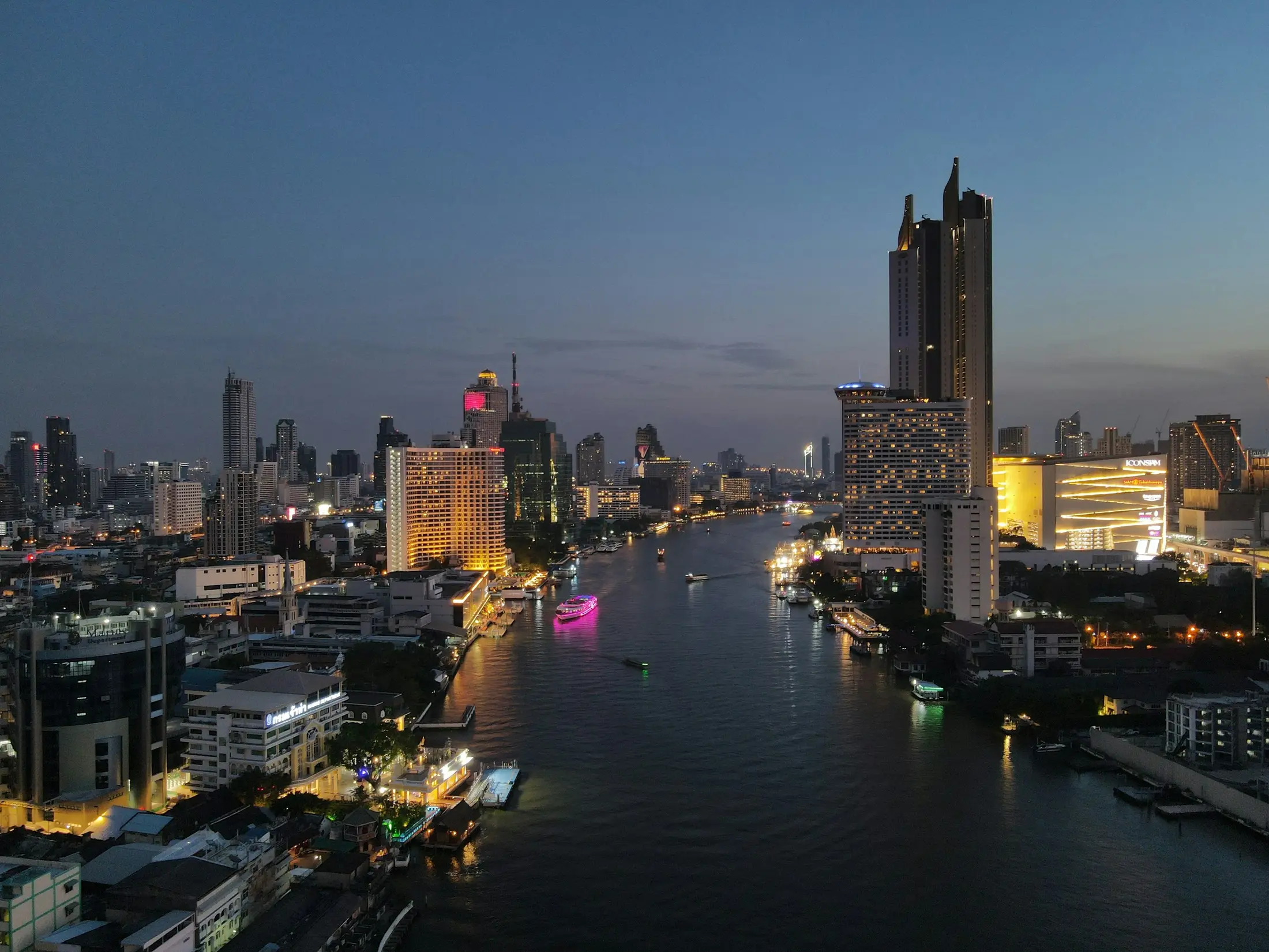 Chao Phraya river skyline at night