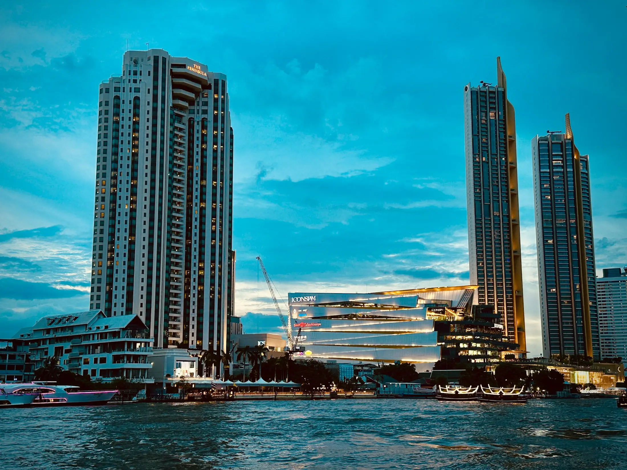 Chao Phraya riverside skyline at dusk
