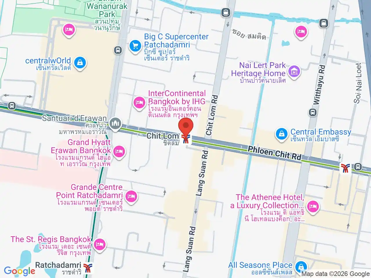 Map showing the location of Chit Lom station