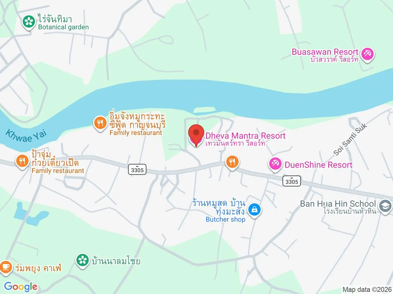 Static map showing Dheva Mantra Resort in Kanchanaburi
