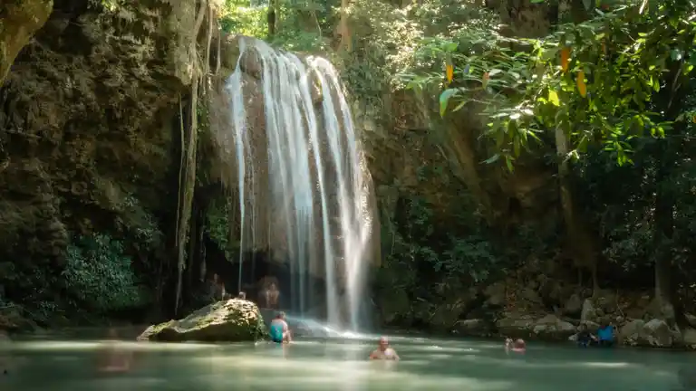 Swimming pool below Erawan Falls in Kanchanaburi