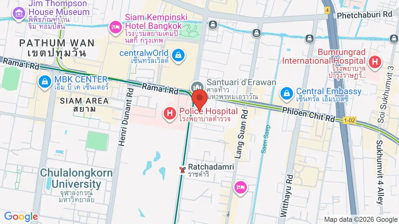Map showing location of Grand Hyatt Erawan Bangkok
