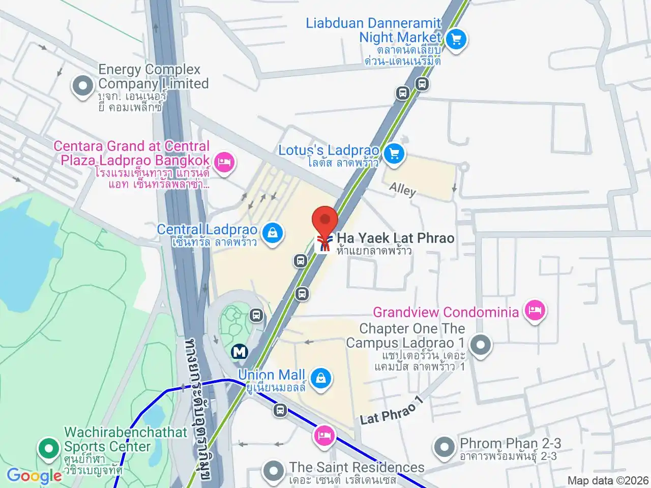 Map showing the location of Ha Yaek Lat Phrao station