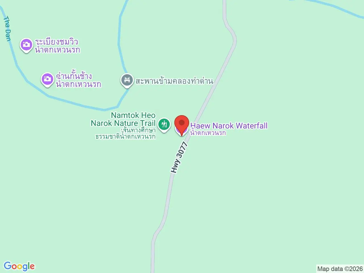Static map showing Haew Narok Waterfall in Khao Yai