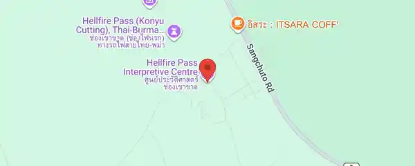 Static map showing Hellfire Pass Interpretive Centre in Kanchanaburi