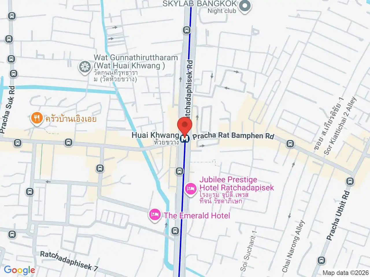 Map showing the location of Huai Khwang station