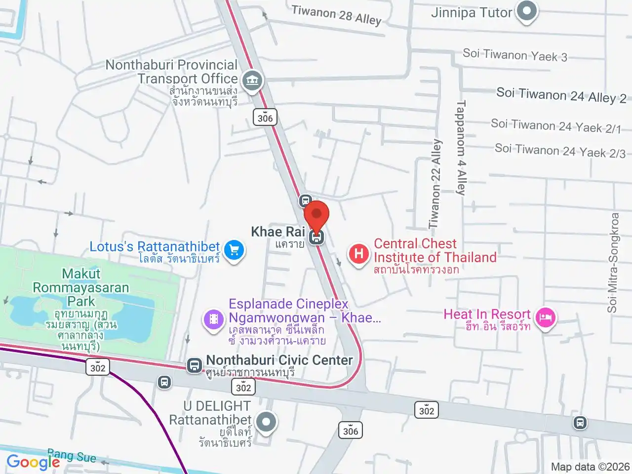 Map showing the location of Khae Rai station