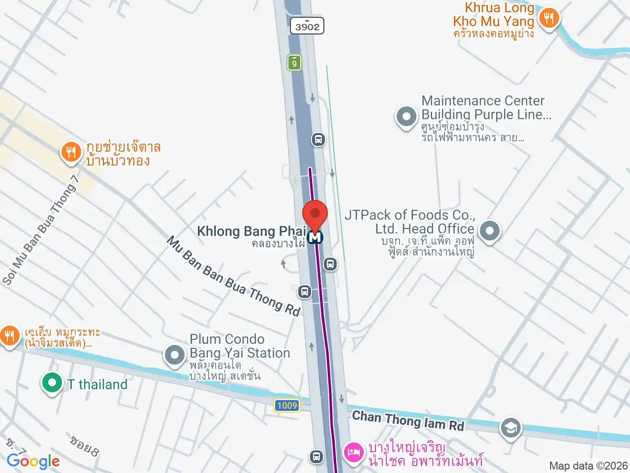 Map showing the location of Khlong Bang Phai station
