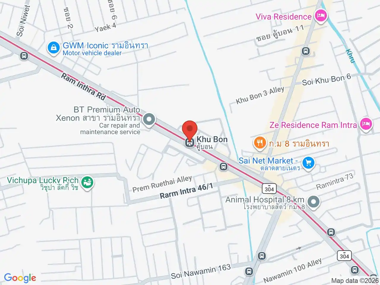 Map showing the location of Khu Bon station