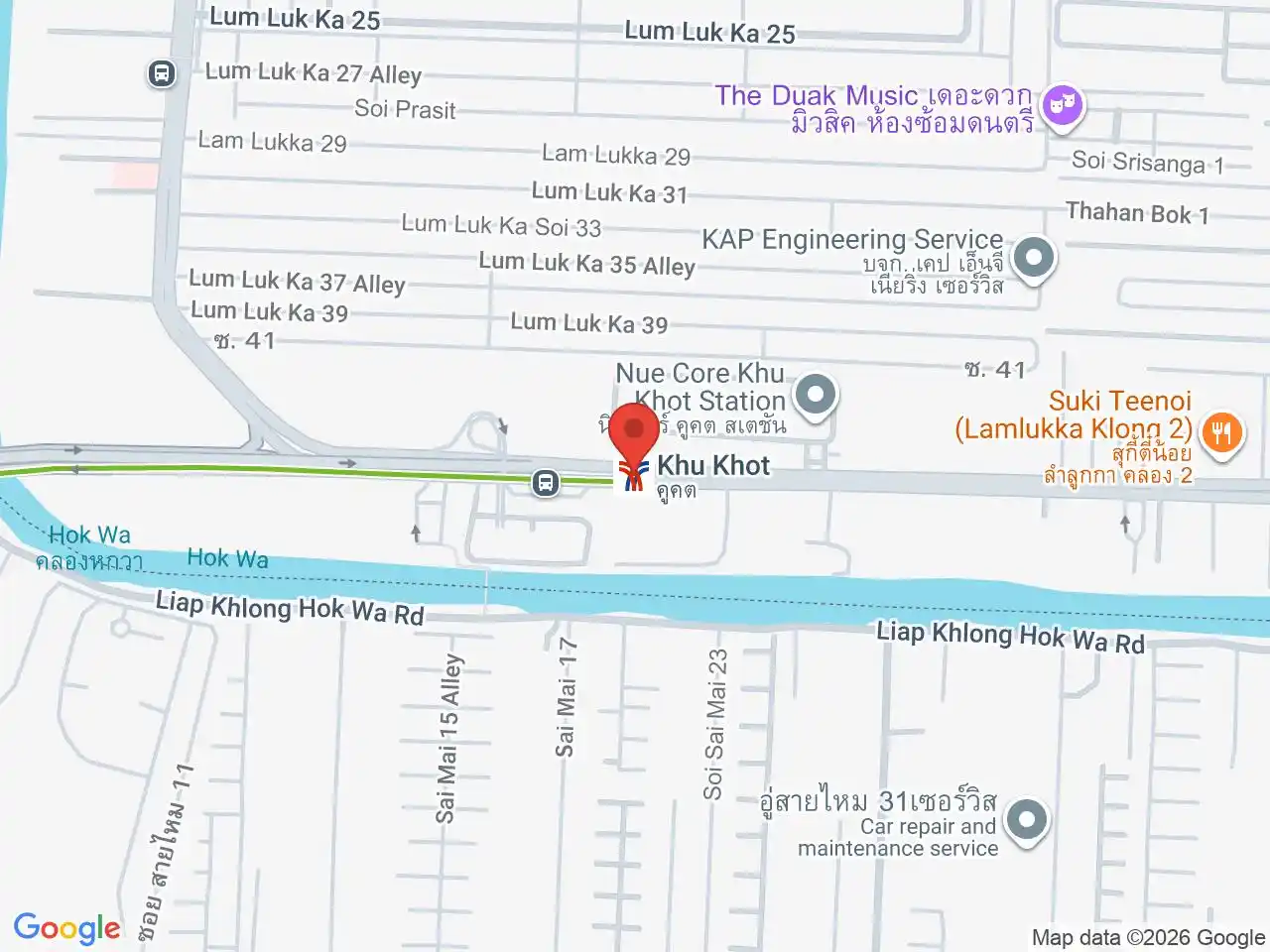 Map showing the location of Khu Khot station