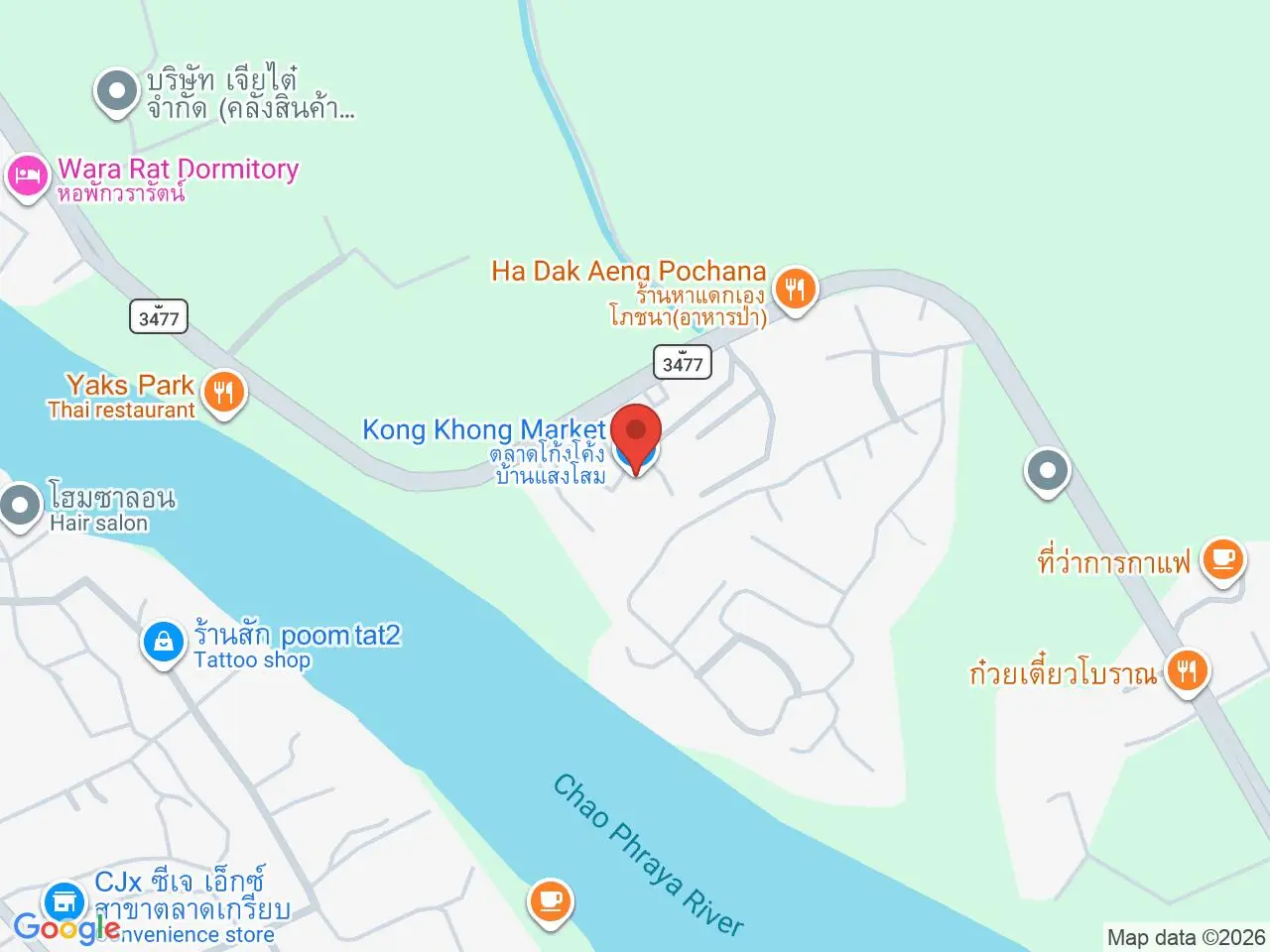 Static map showing Kong Khong Market in Ayutthaya