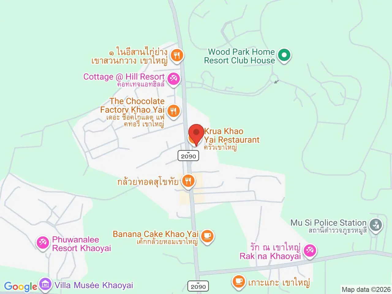 Static map showing Krua Khao Yai in Khao Yai