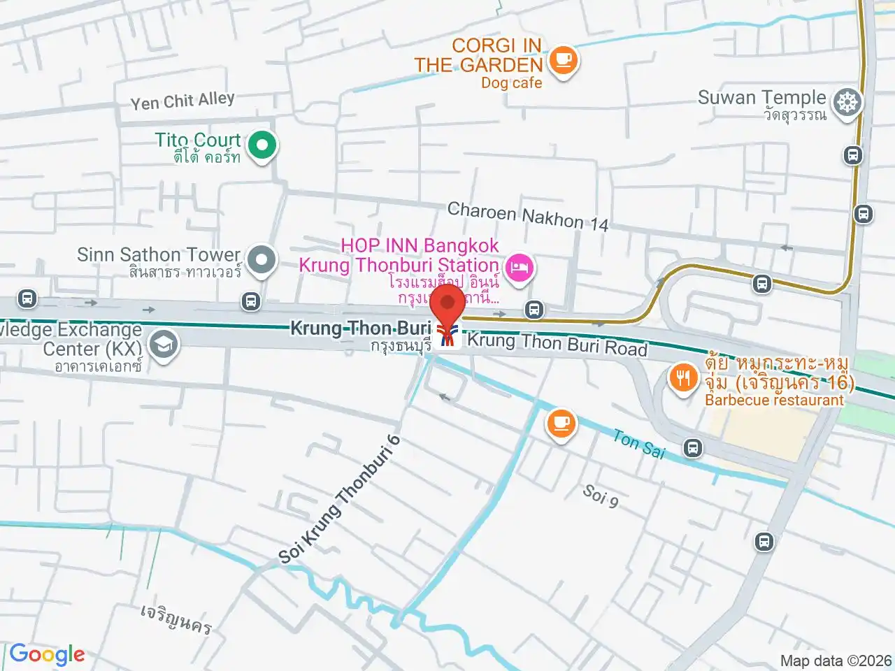 Map showing the location of Krung Thon Buri station