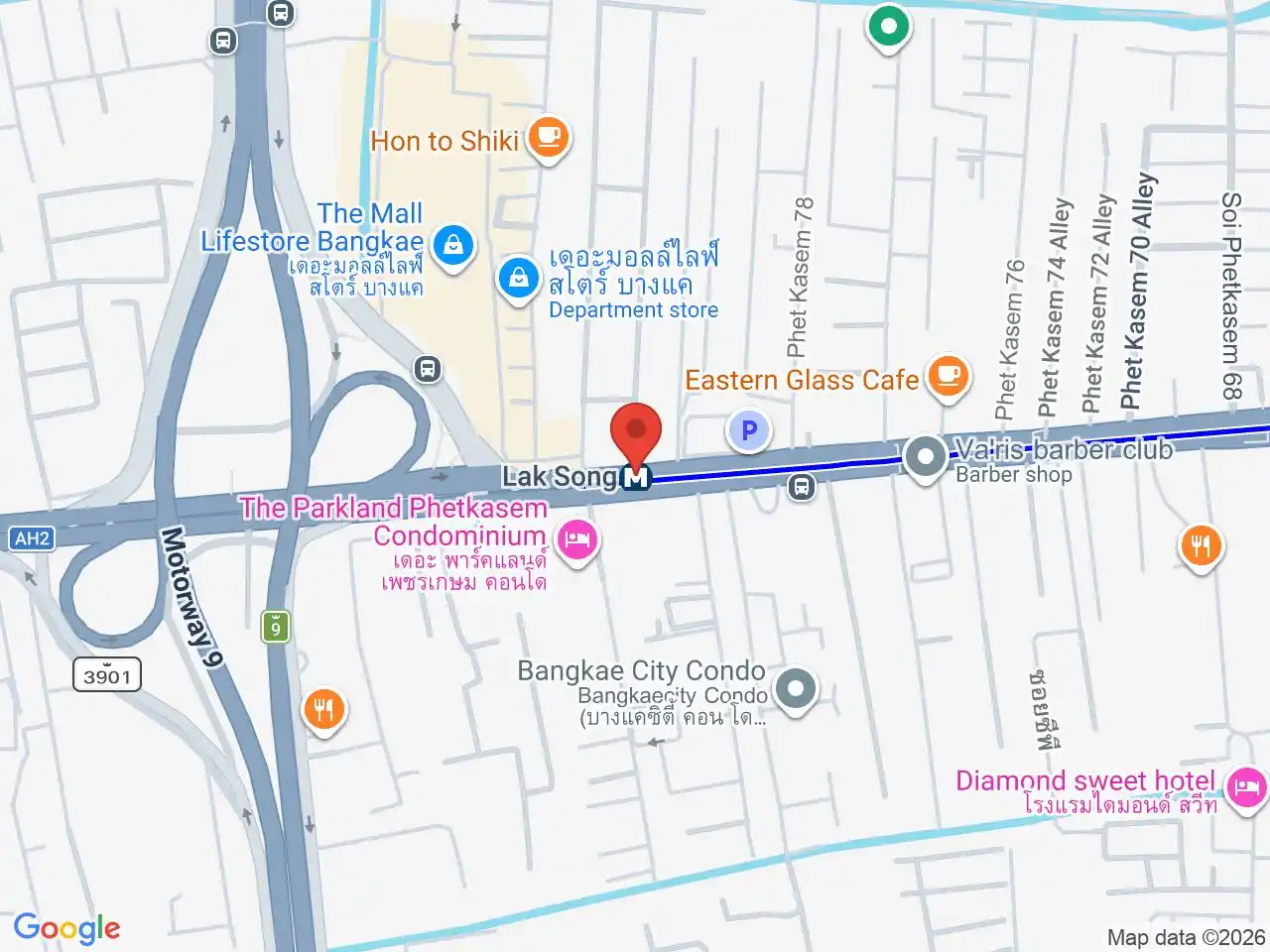 Map showing the location of Lak Song station