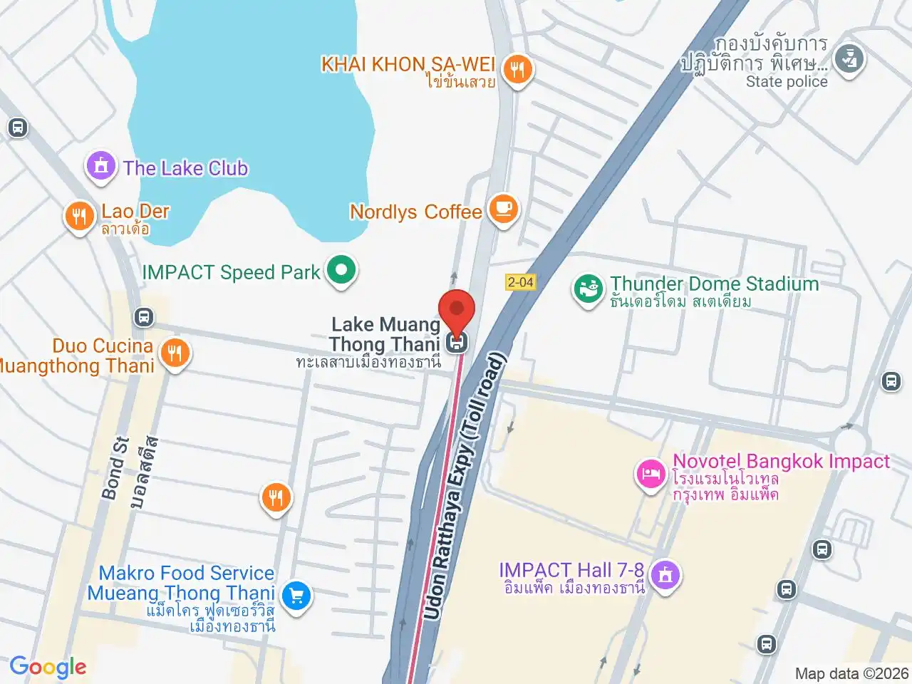 Map showing the location of Lake Muang Thong Thani station