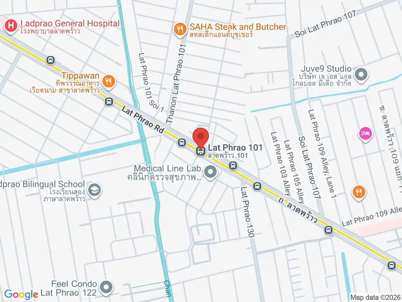 Map showing the location of Lat Phrao 101 station