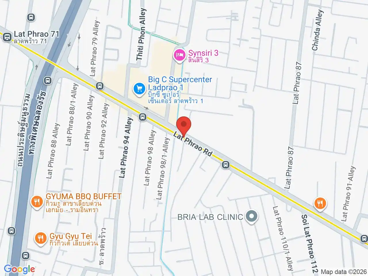 Map showing the location of Lat Phrao 83 station