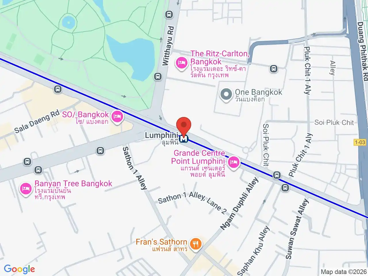 Map showing the location of Lumphini station