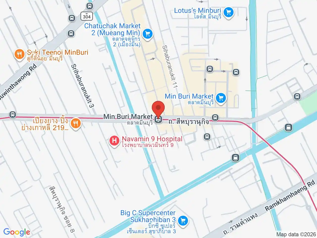 Map showing the location of Min Buri Market station
