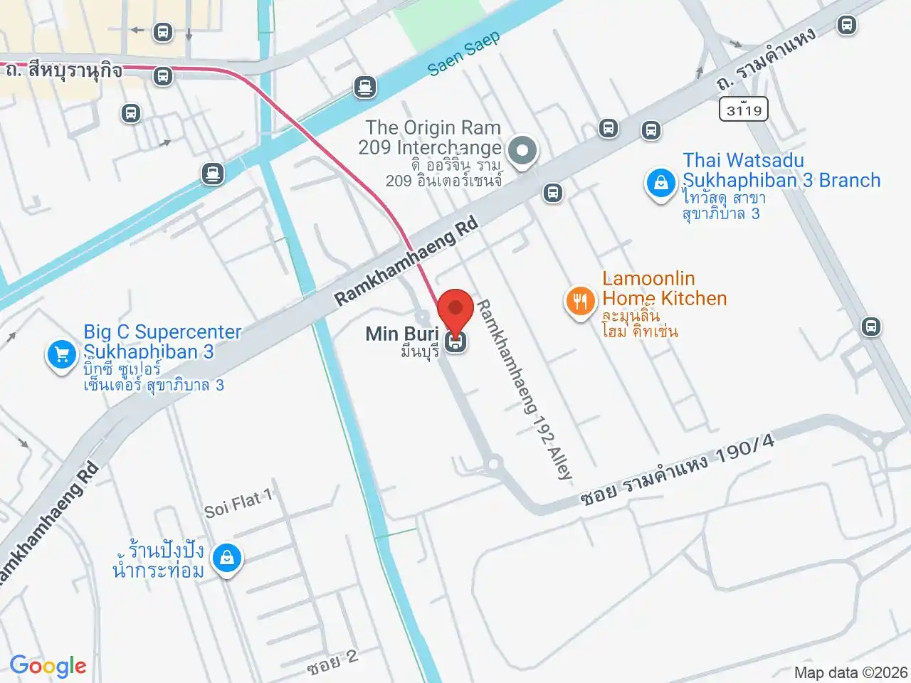 Map showing the location of Min Buri station