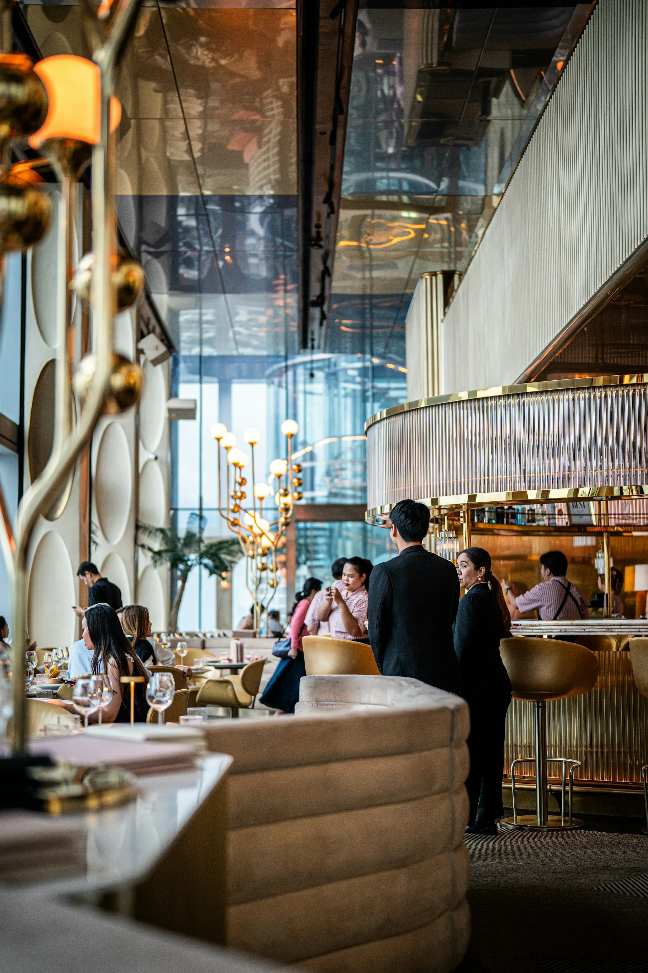 Modern Bangkok restaurant interior and bar