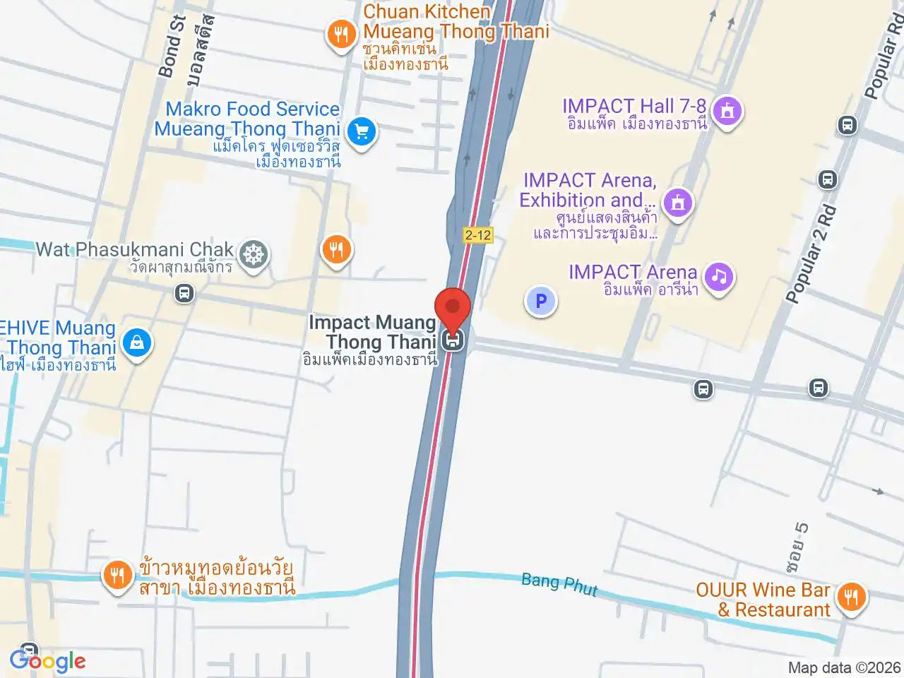 Map showing the location of Impact Muang Thong Thani station