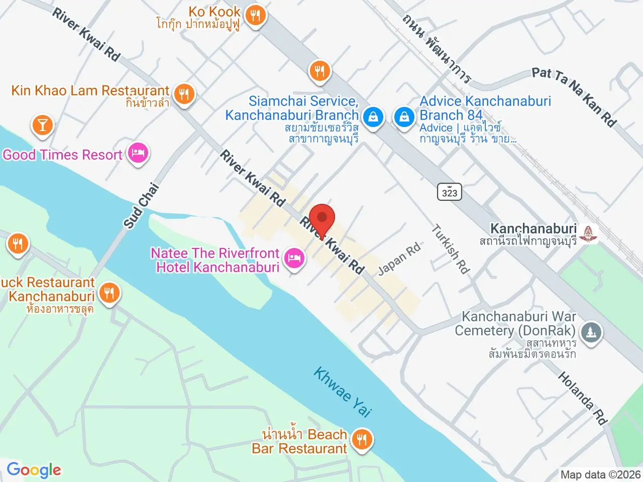 Static map showing On's Thai-Issan Vegan in Kanchanaburi