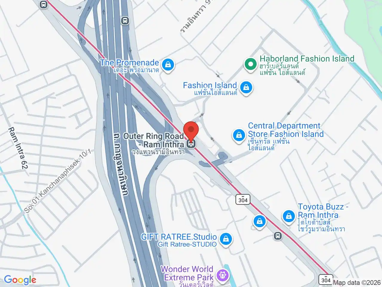 Map showing the location of Outer Ring Road-Ram Inthra station