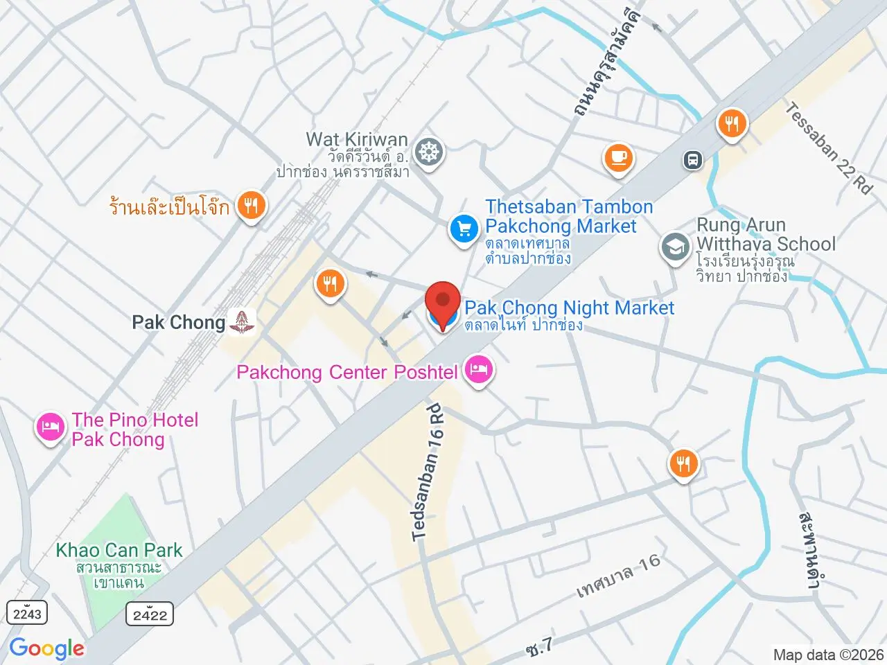 Static map showing Pak Chong Night Market in Khao Yai