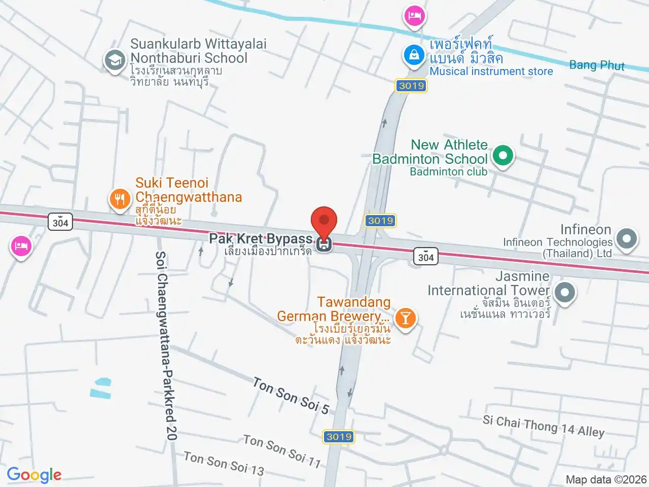 Map showing the location of Pak Kret Bypass station