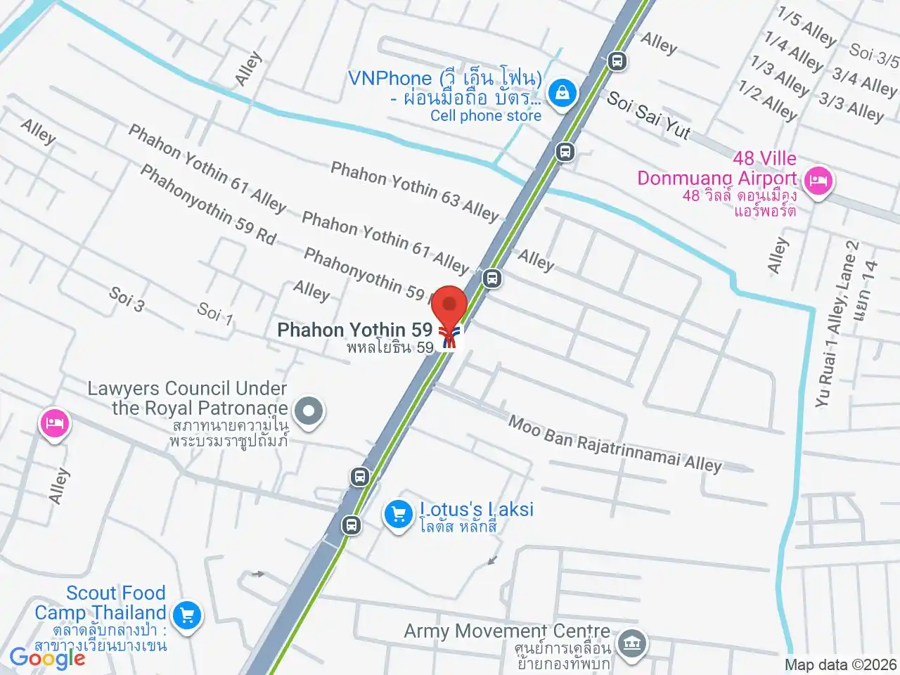 Map showing the location of Phahon Yothin 59 station
