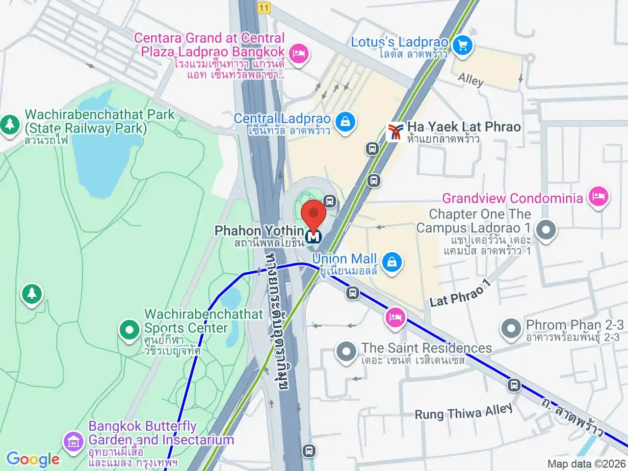 Map showing the location of Phahon Yothin station