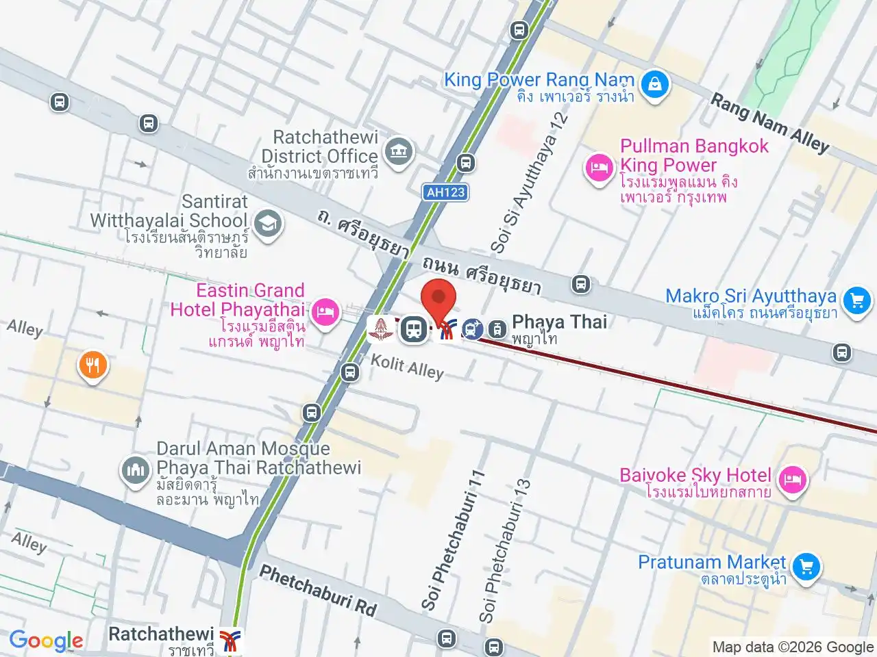 Map showing the location of Phaya Thai station